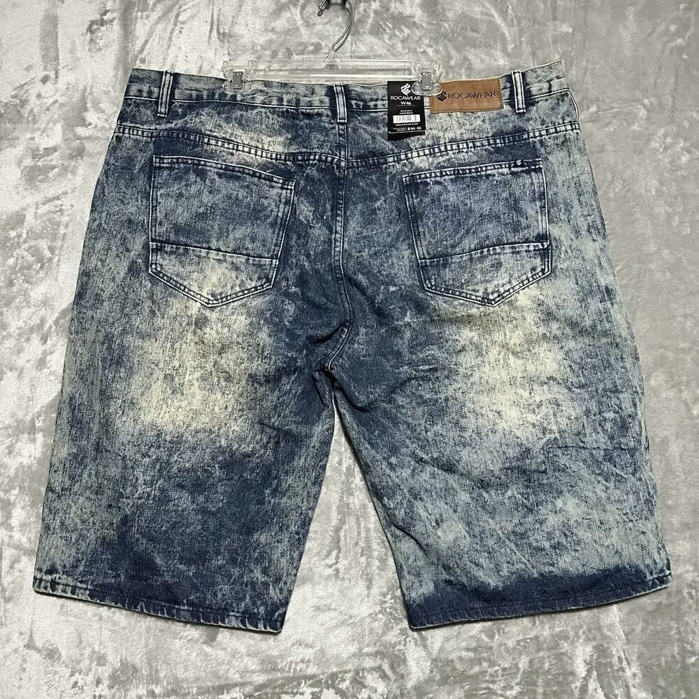 NWT Rocawear Baggy Denim Jean Shorts Mens Size 46 Blue Y2K Hip Hop Streetwear
